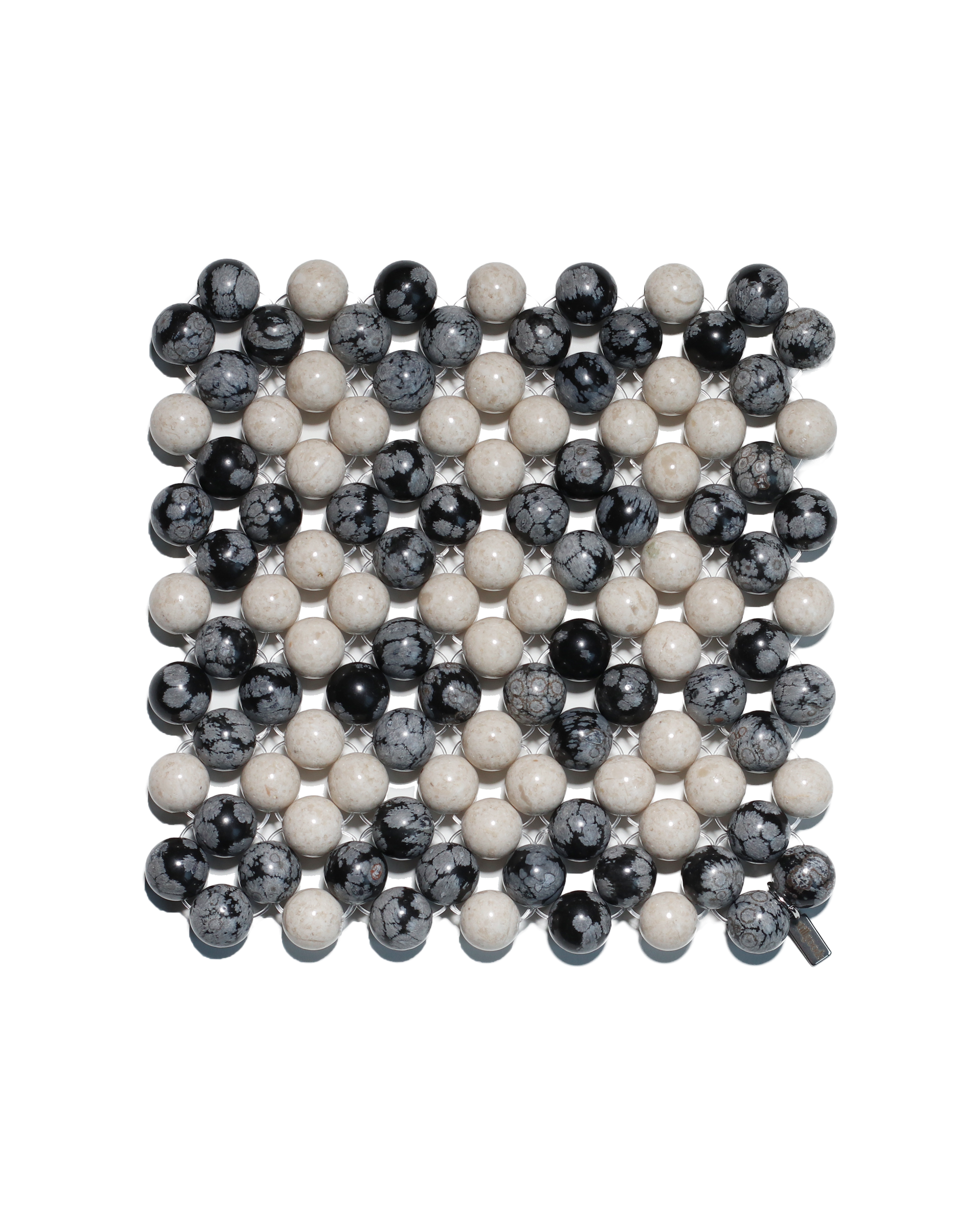 Beaded Gemstone Coaster - Riverstone + Snowflake Obsidian (Lace)