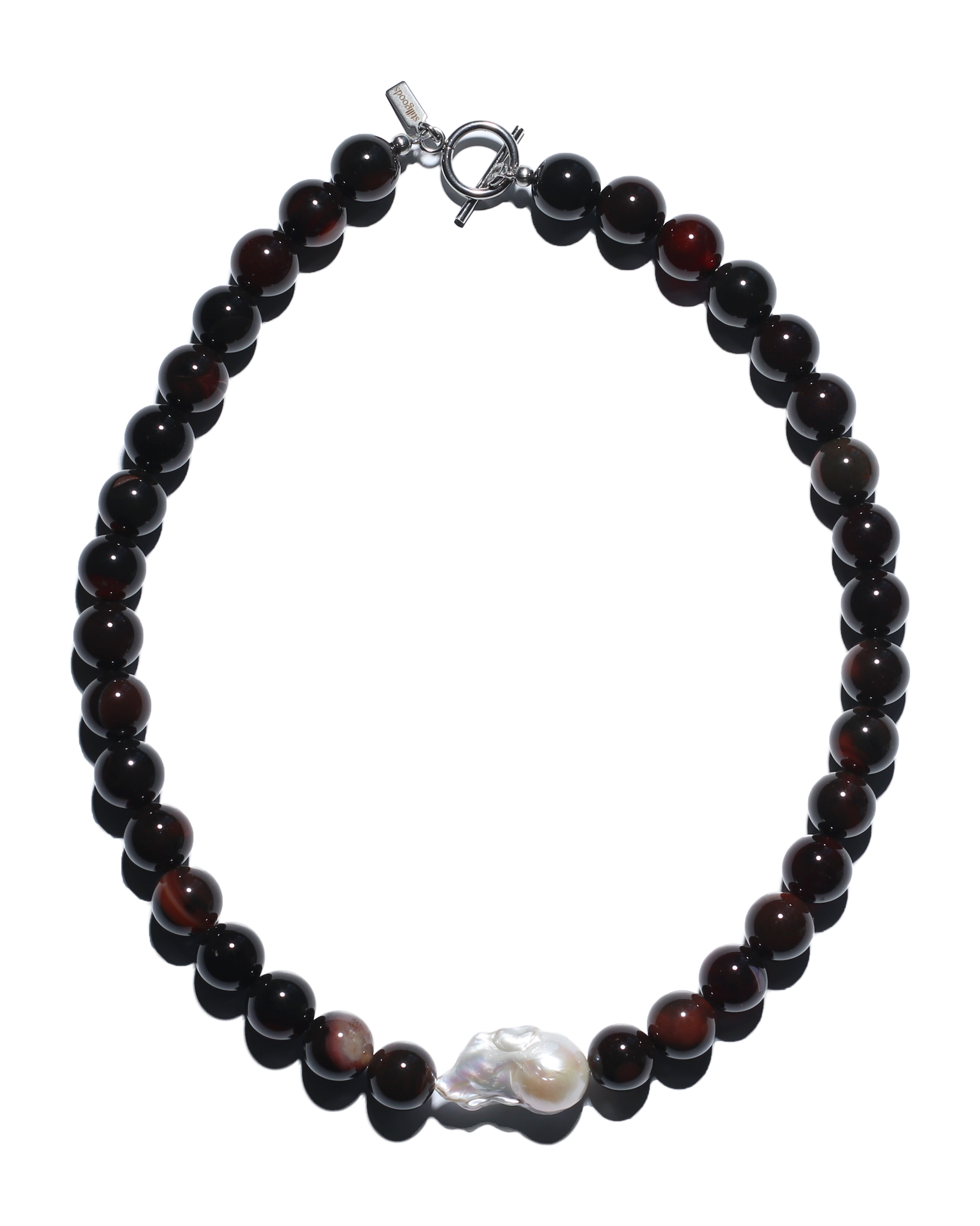 Dark Brown Agate with Baroque Pearl Necklace