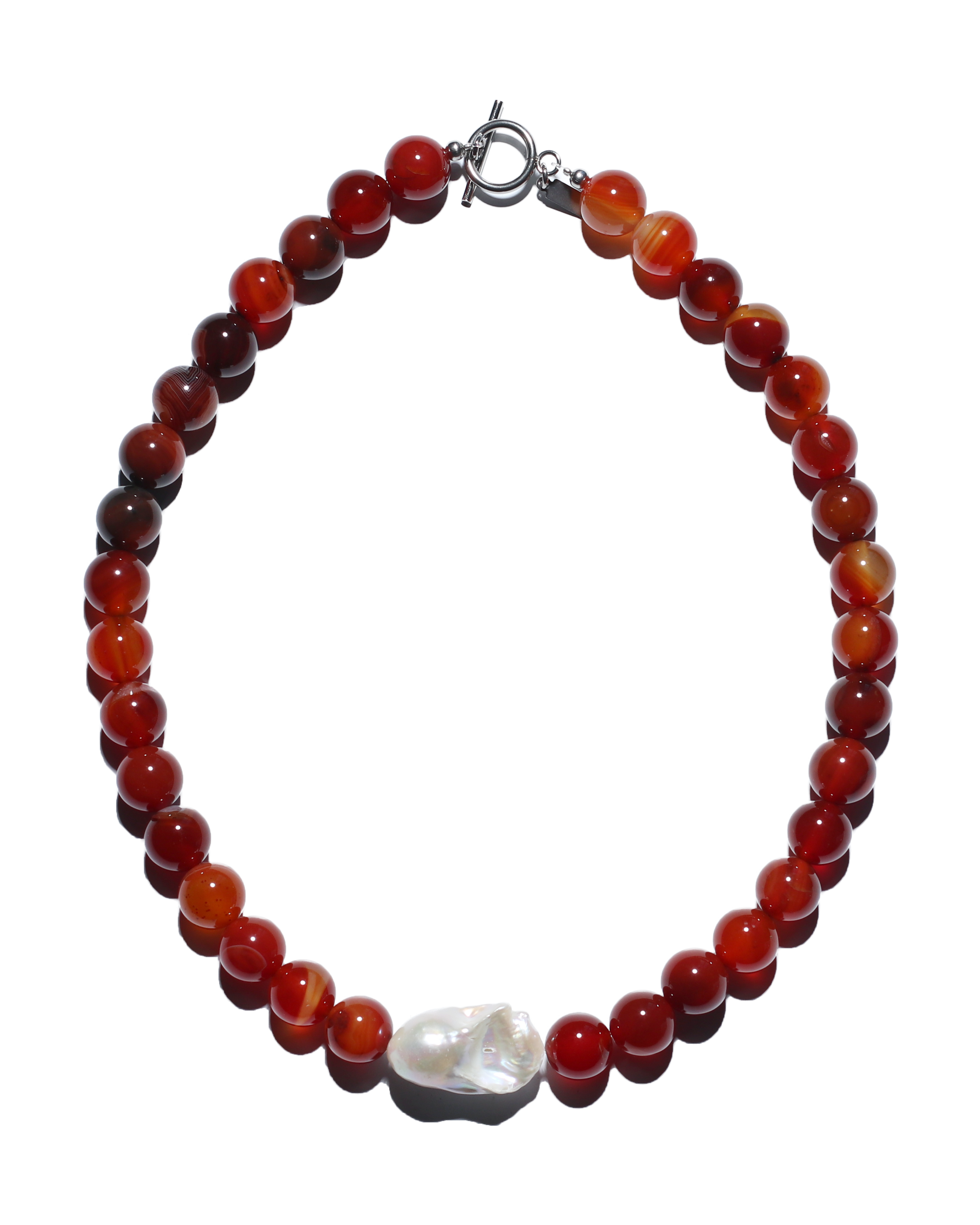 Red Agate with Baroque Pearl Necklace