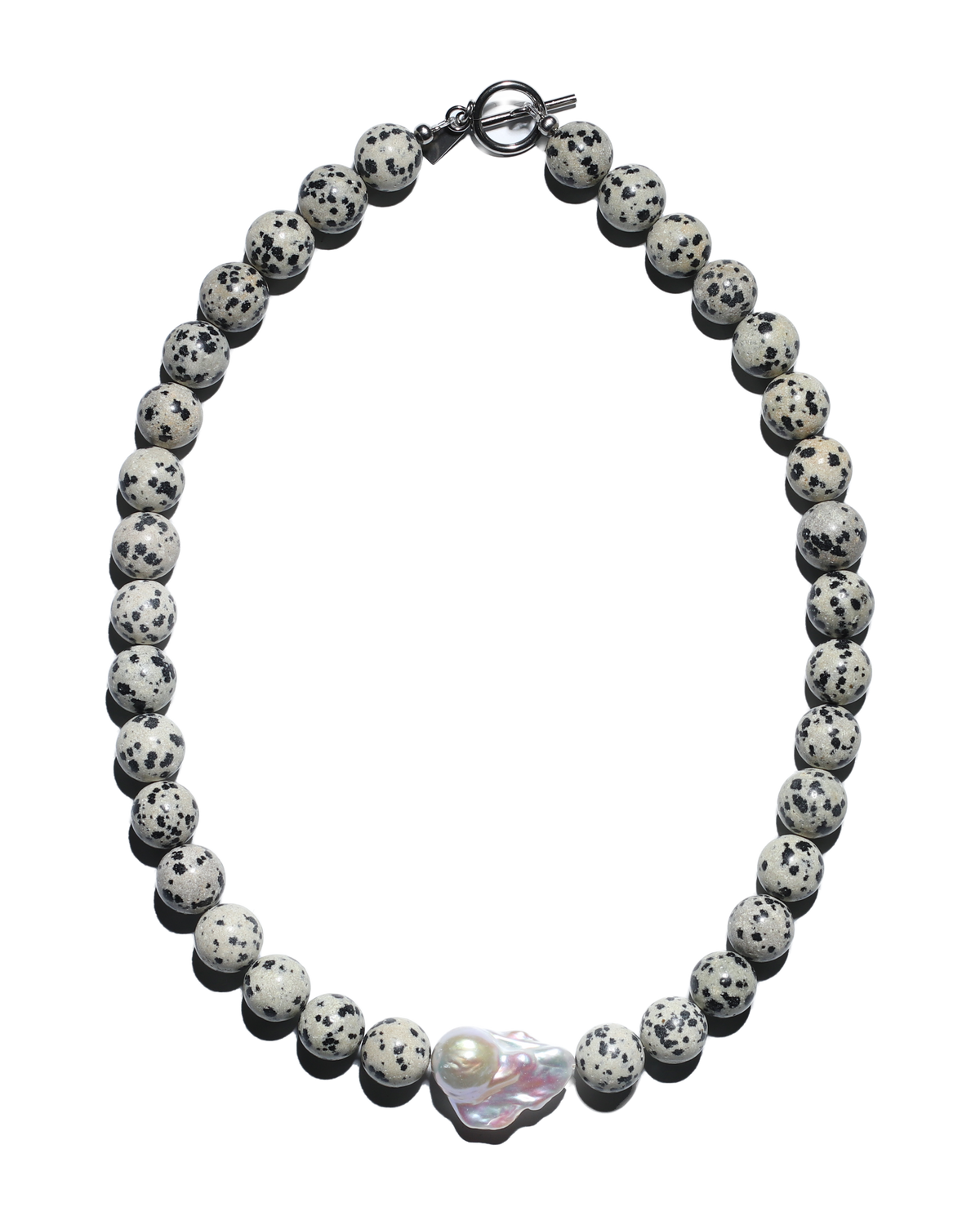 Chunky Dalmatian Jasper Necklace with Baroque Pearl