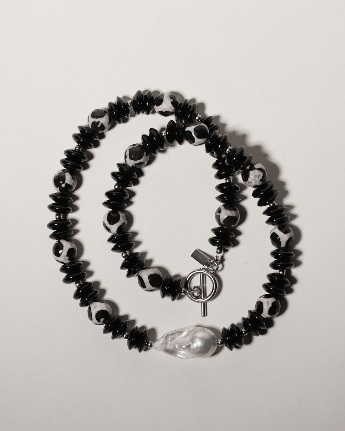 Black Agate & Baroque Pearl Necklace