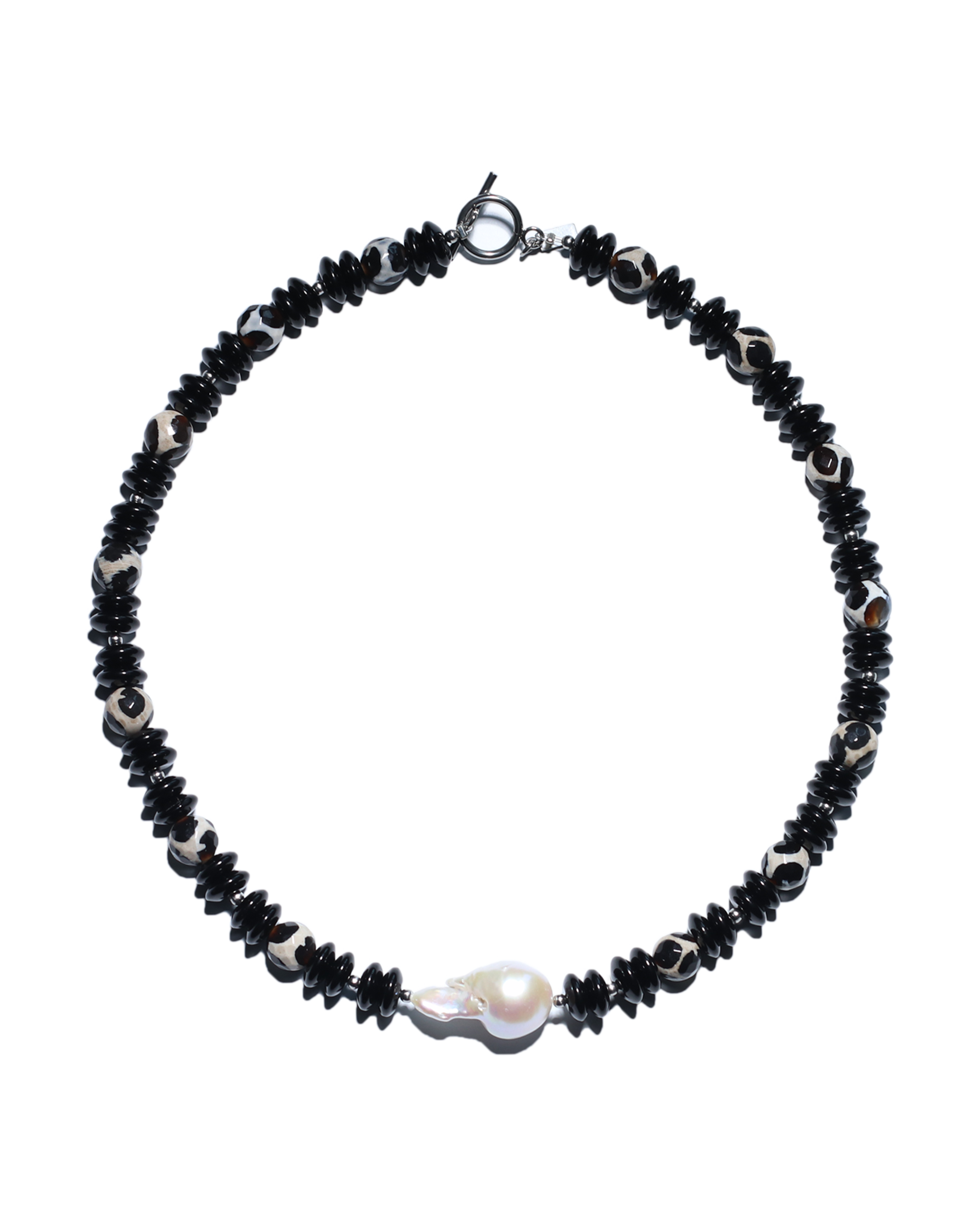 Black Agate & Baroque Pearl Necklace
