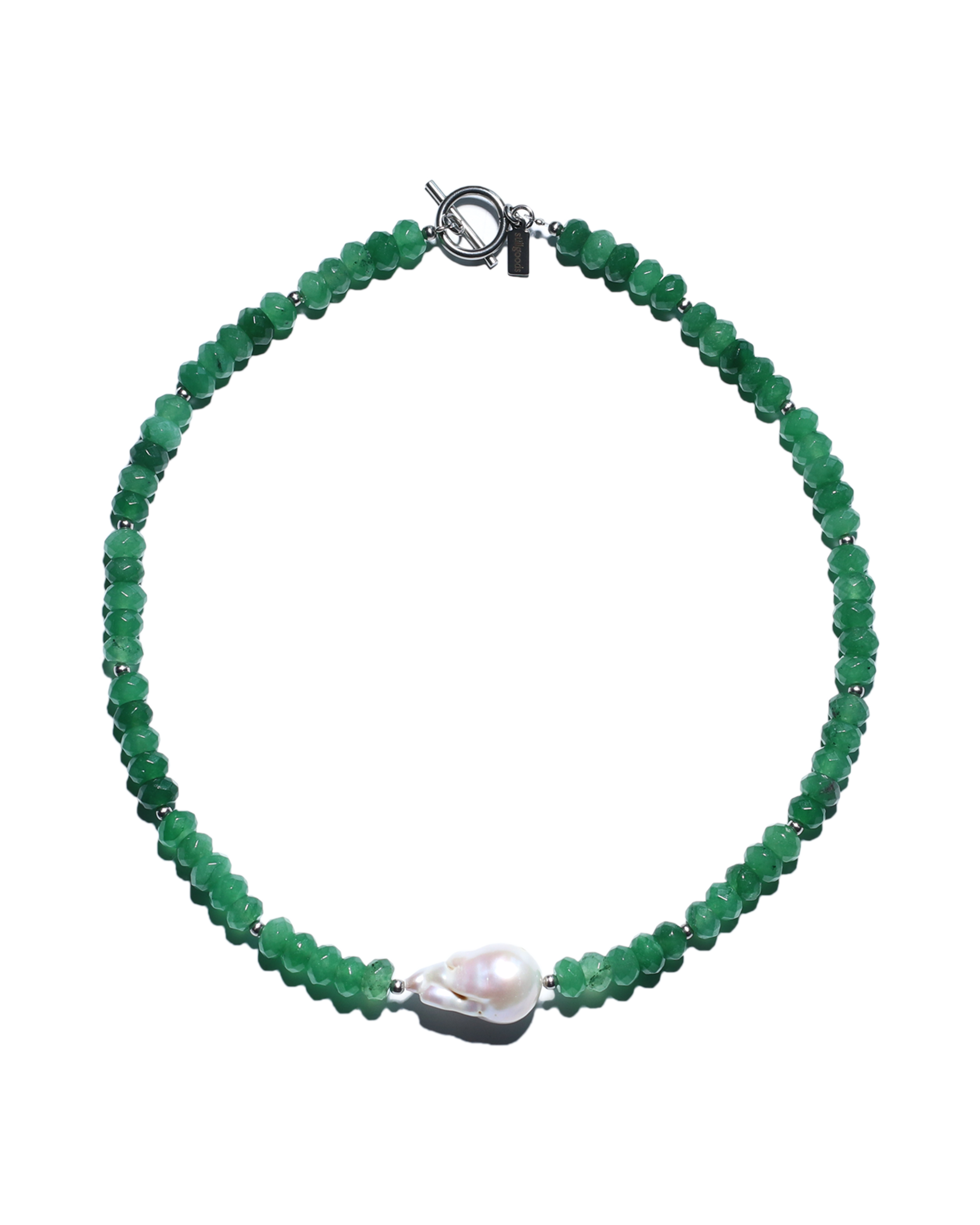 Baroque Pearl Necklace (Emerald Green Agate)