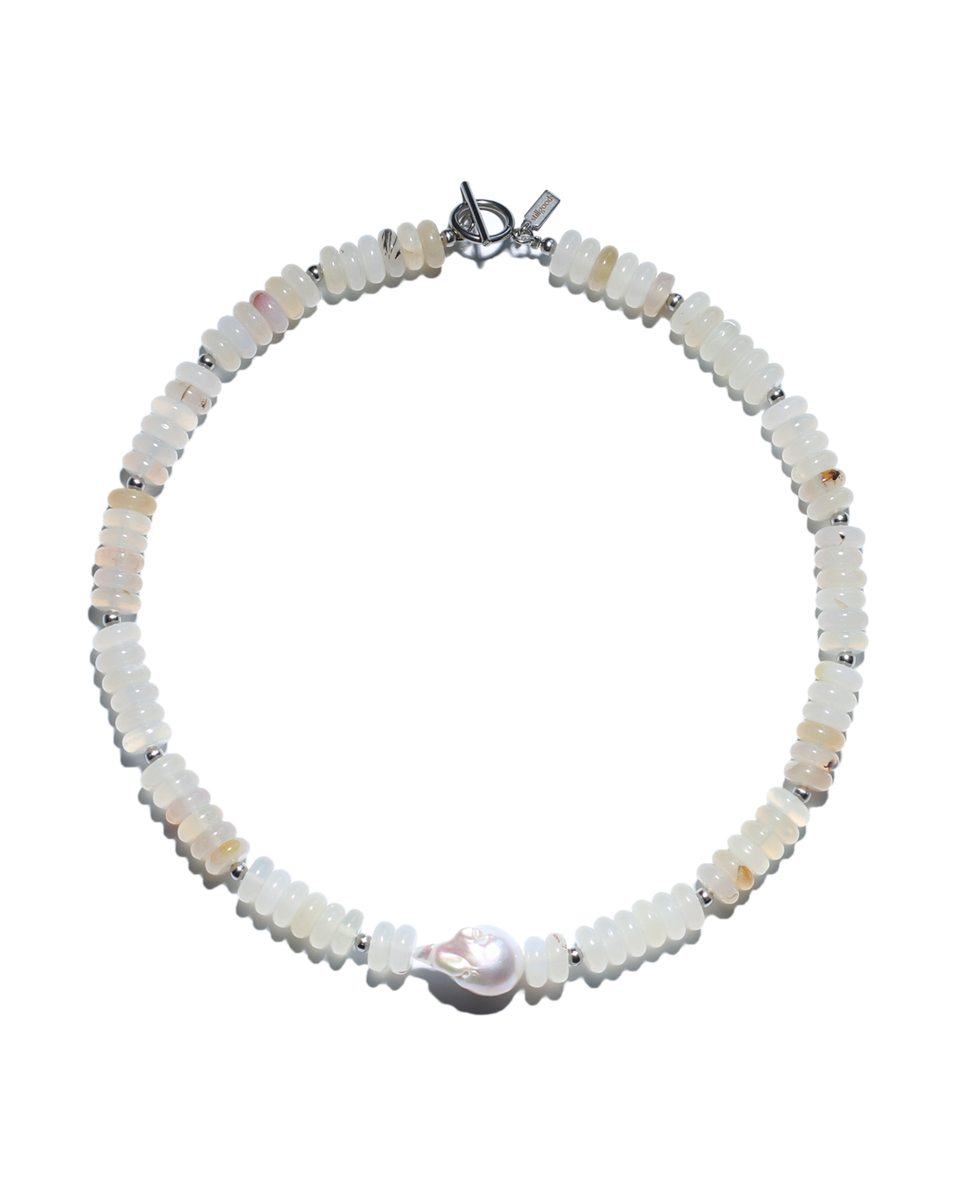 White Agate & Baroque Pearl Necklace