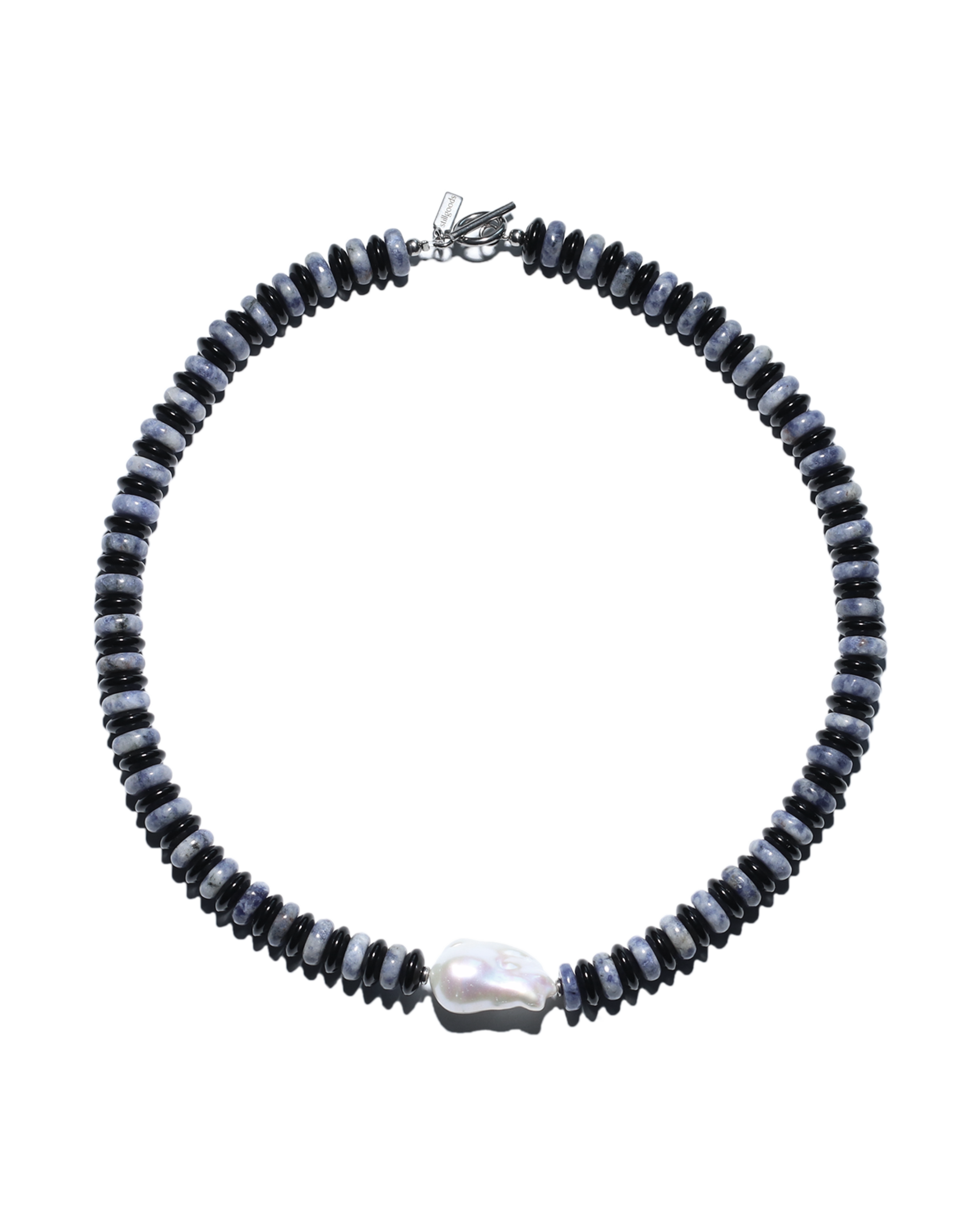 Blue Spot Jasper, Black Agate & Baroque Pearl Necklace
